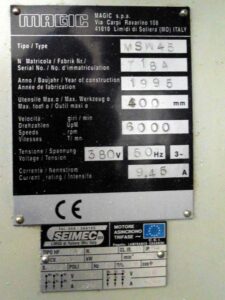 Machine tech data
